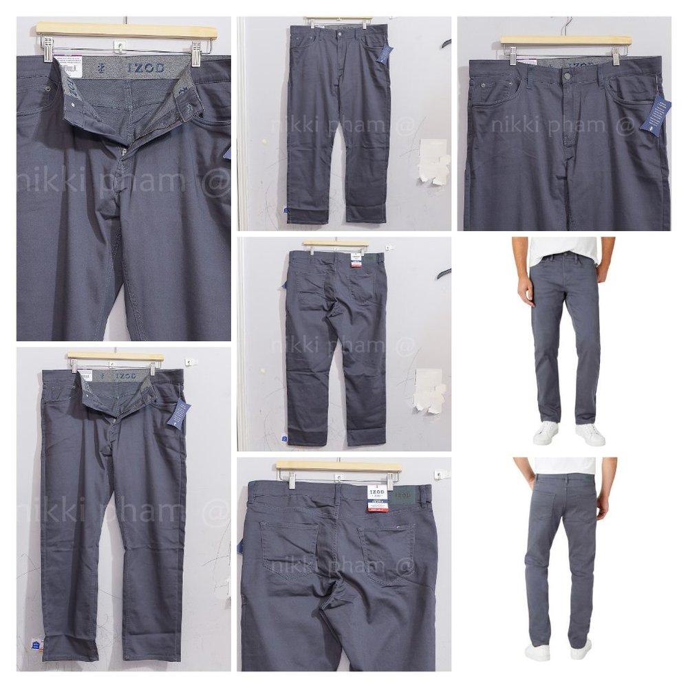 Brand new Izod Men's Stretch 5 Pocket Regular Fit Jeans in gray - Picture 1 of 9